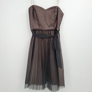 MAXANDCLEO Brown Pleated Strapless Cocktail Mini Dress